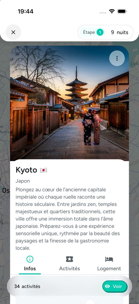 Fiche de l'étape Kyoto : présentation, activités, logement, météo